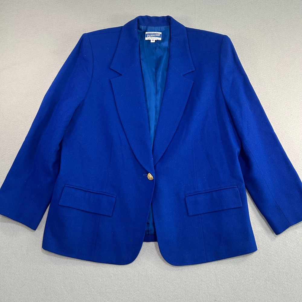 Vintage Pendleton Blazer Womens 16W Royal Blue Virgin Wool Single Button Jacket